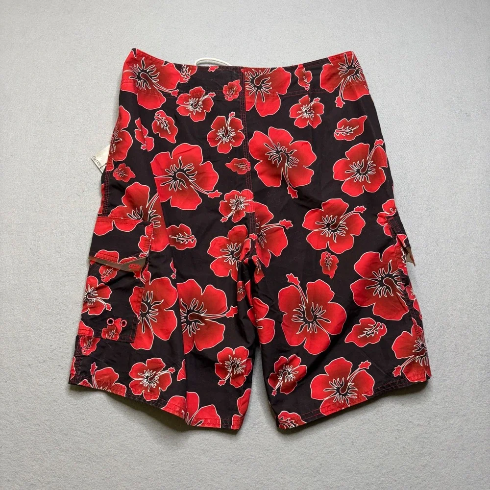 Counter Culture Board Shorts Mens 31 Black Red‎ Hibiscus Floral Vintage Y2K NWT